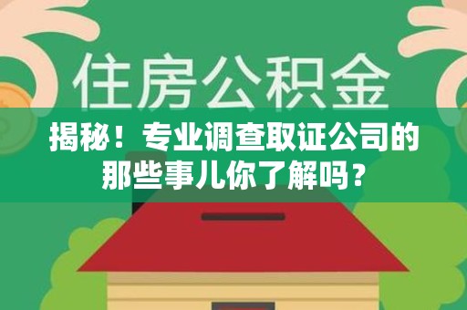 仓山揭秘！专业调查取证公司的那些事儿你了解吗？