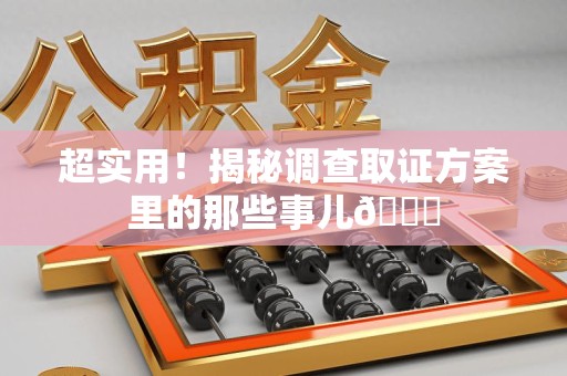 仓山超实用！揭秘调查取证方案里的那些事儿😎
