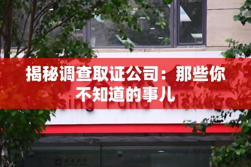 仓山揭秘调查取证公司：那些你不知道的事儿
